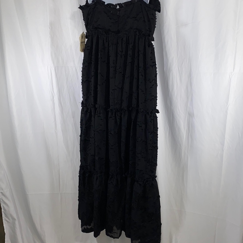 NWT black floral embroidered maxi dress thin strap